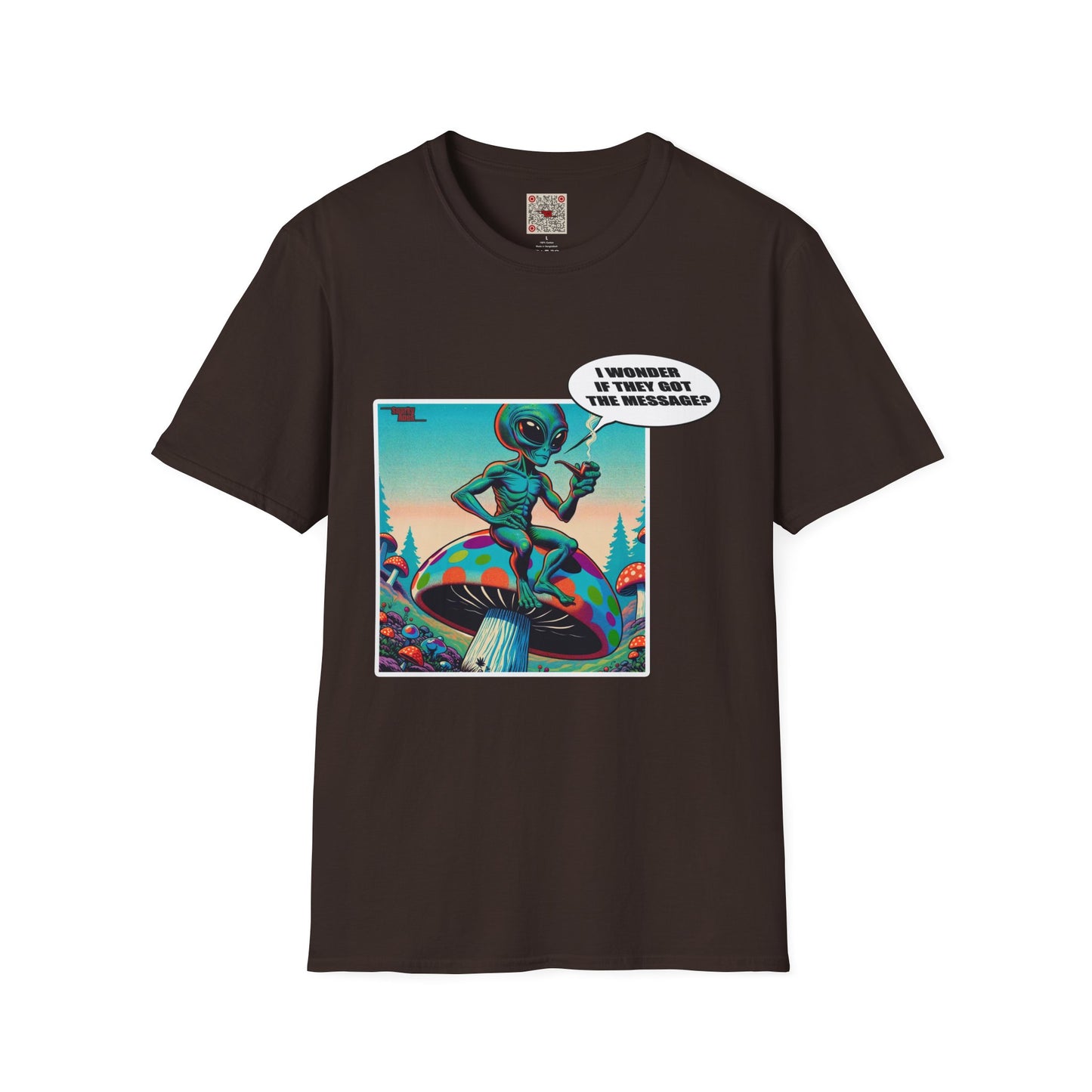 Alien Mushroom T‑Shirt — "I Wonder If They Got the Message" Retro Graphic Tee