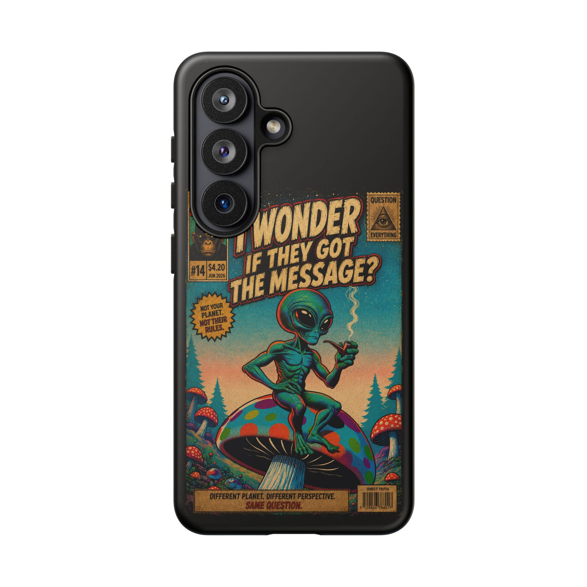 Alien Comic Phone Case — “I Wonder If They Got the Message?” Retro UFO Design