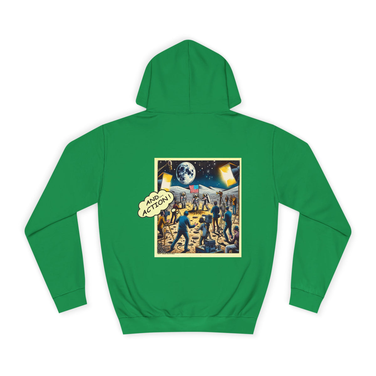 College Hoodie — Retro Sci‑Fi 'And Action' Back Print