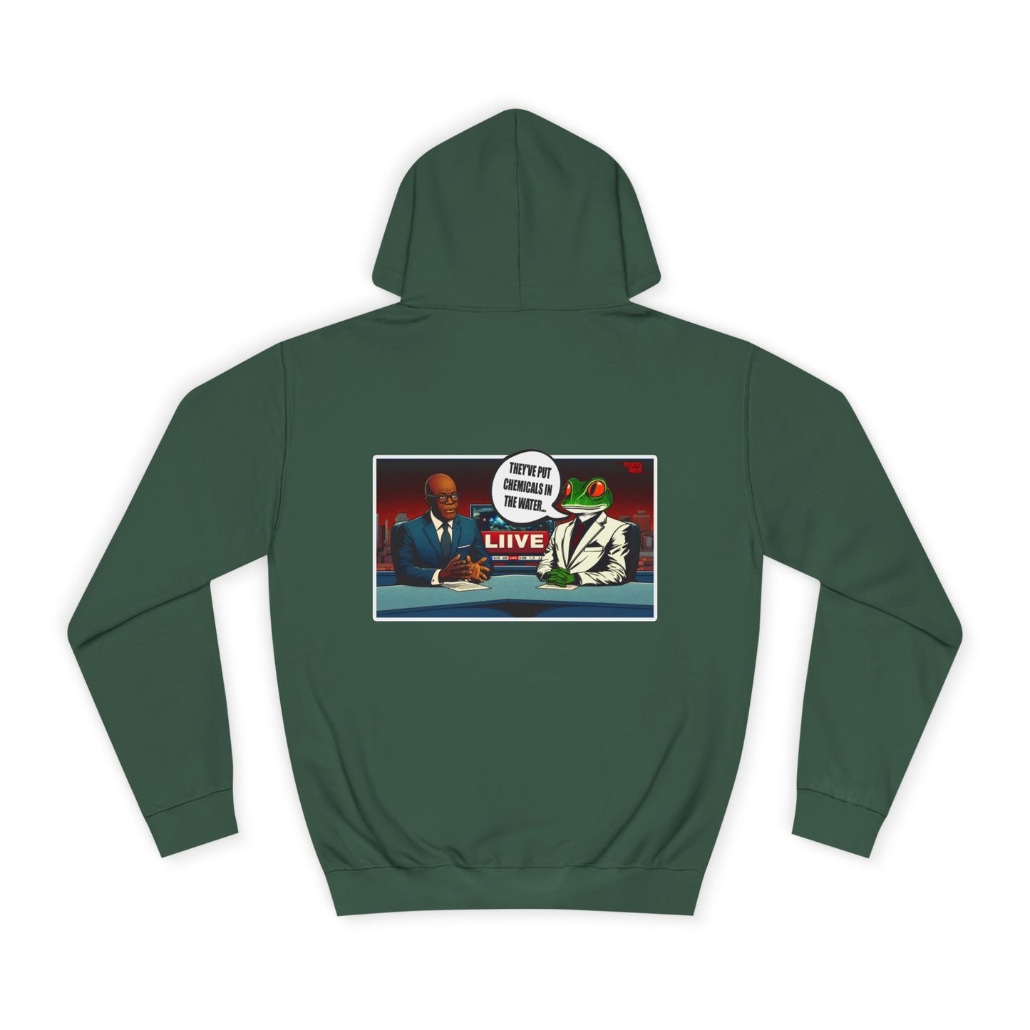College Hoodie — Retro ‘Live’ News Anchor Graphic Hooded Sweatshirt