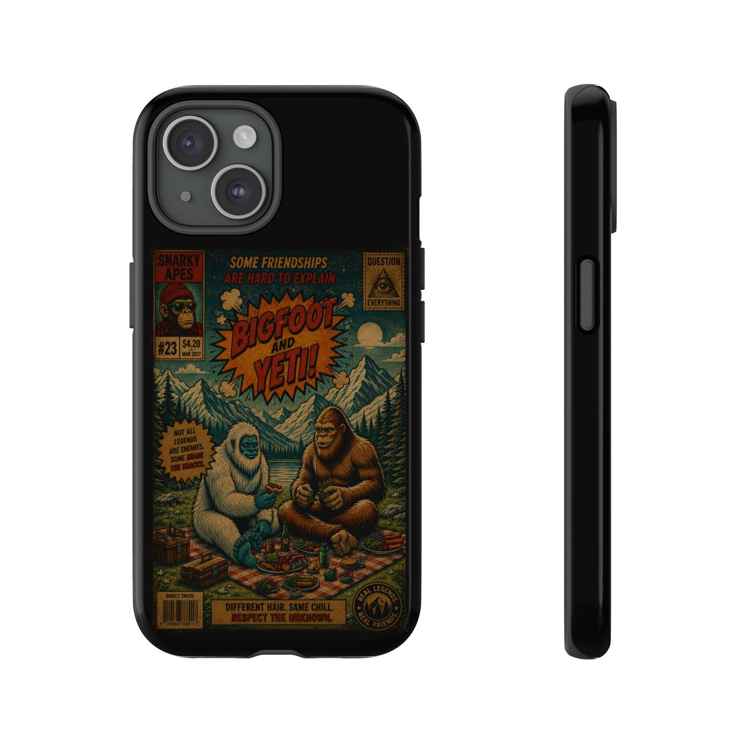 Bigfoot and Yeti Comic Phone Case — Retro Cryptid Illustration Tough Case