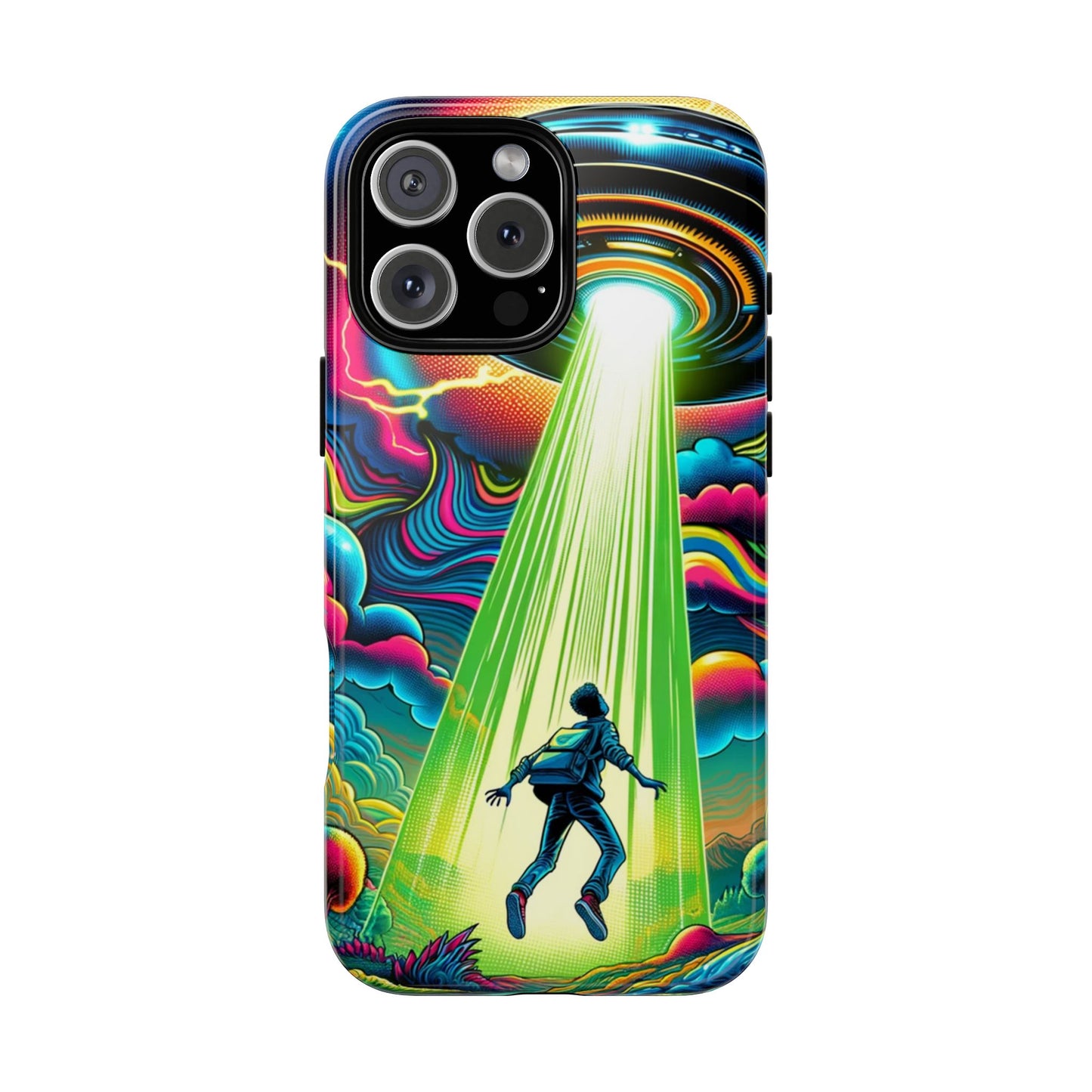 Alien Abduction Phone Case — Neon UFO Sci‑Fi Tough Phone Cover