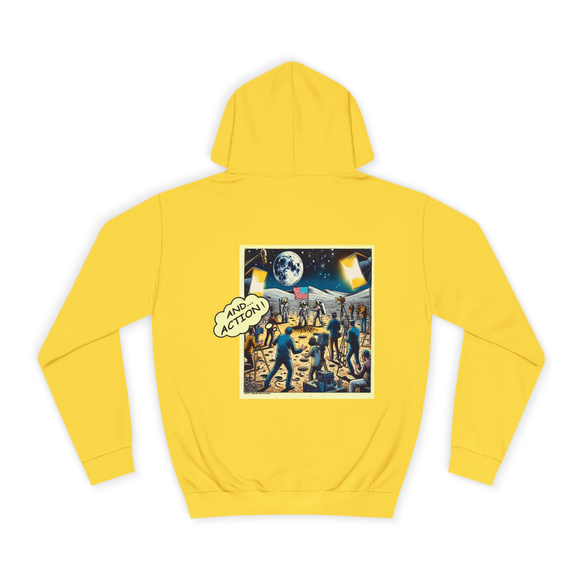 College Hoodie — Retro Sci‑Fi 'And Action' Back Print