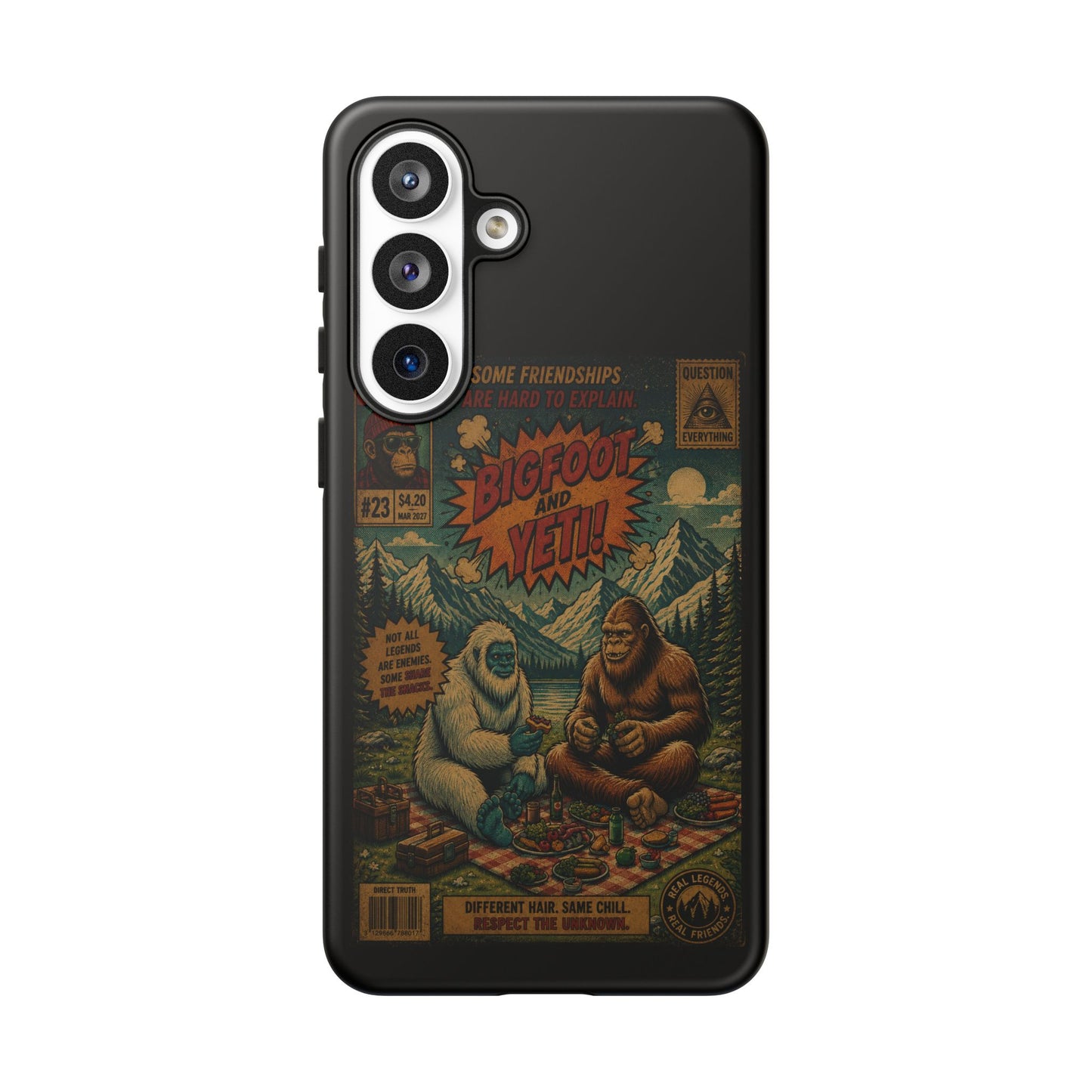 Bigfoot and Yeti Comic Phone Case — Retro Cryptid Illustration Tough Case