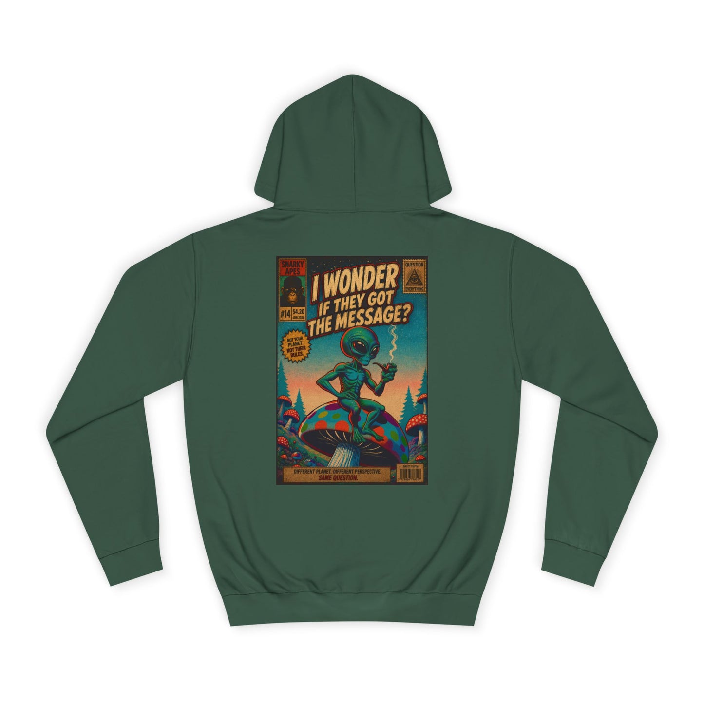 Alien Retro Poster Hoodie – “I Wonder If They Got the Message?” College Sweatshirt