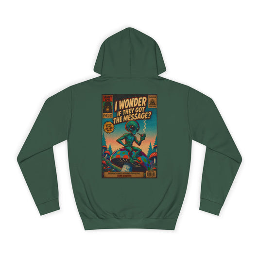 Alien Retro Poster Hoodie – “I Wonder If They Got the Message?” College Sweatshirt