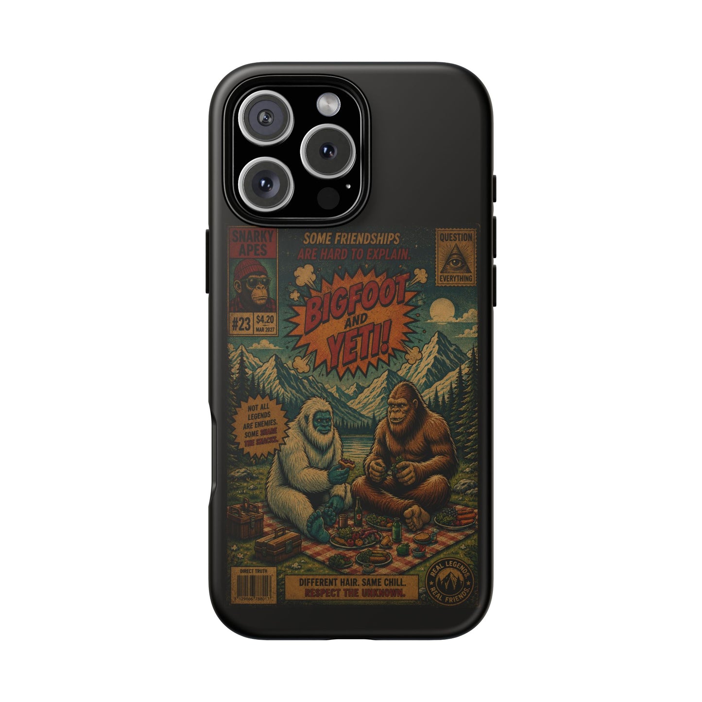 Bigfoot and Yeti Comic Phone Case — Retro Cryptid Illustration Tough Case