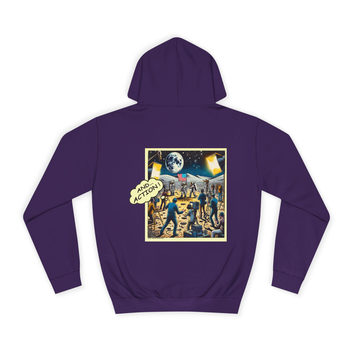 College Hoodie — Retro Sci‑Fi 'And Action' Back Print