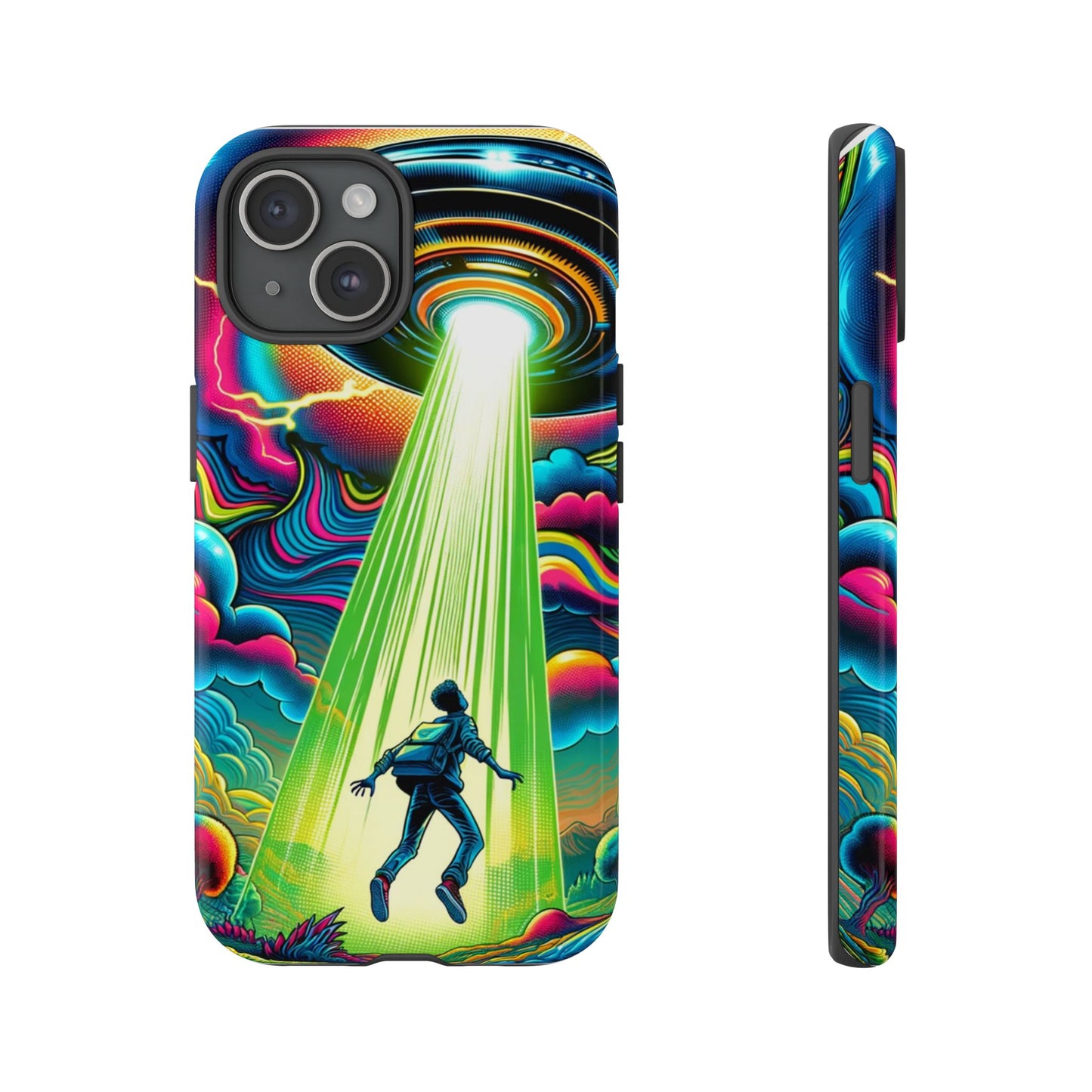 Alien Abduction Phone Case — Neon UFO Sci‑Fi Tough Phone Cover