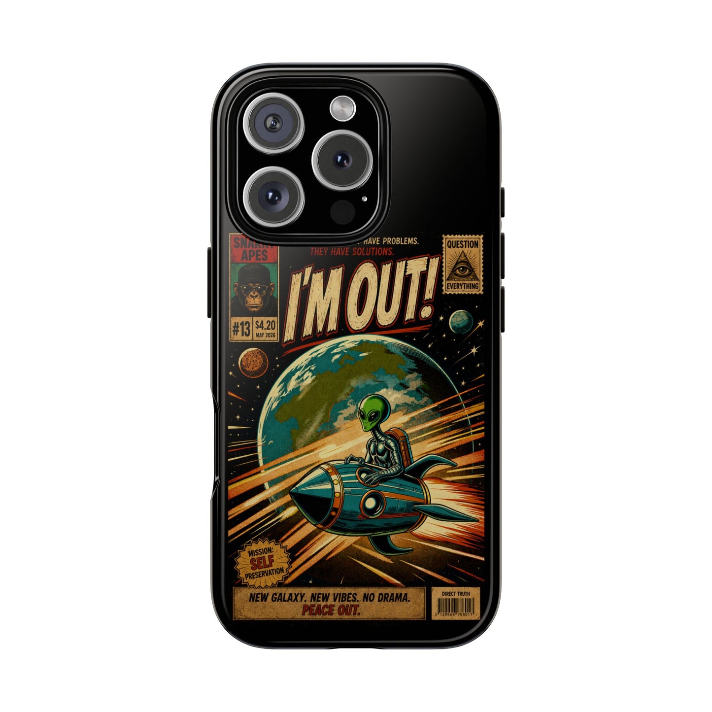 Phone Case — Retro Sci‑Fi 'I'm Out!' Alien Rocket Design