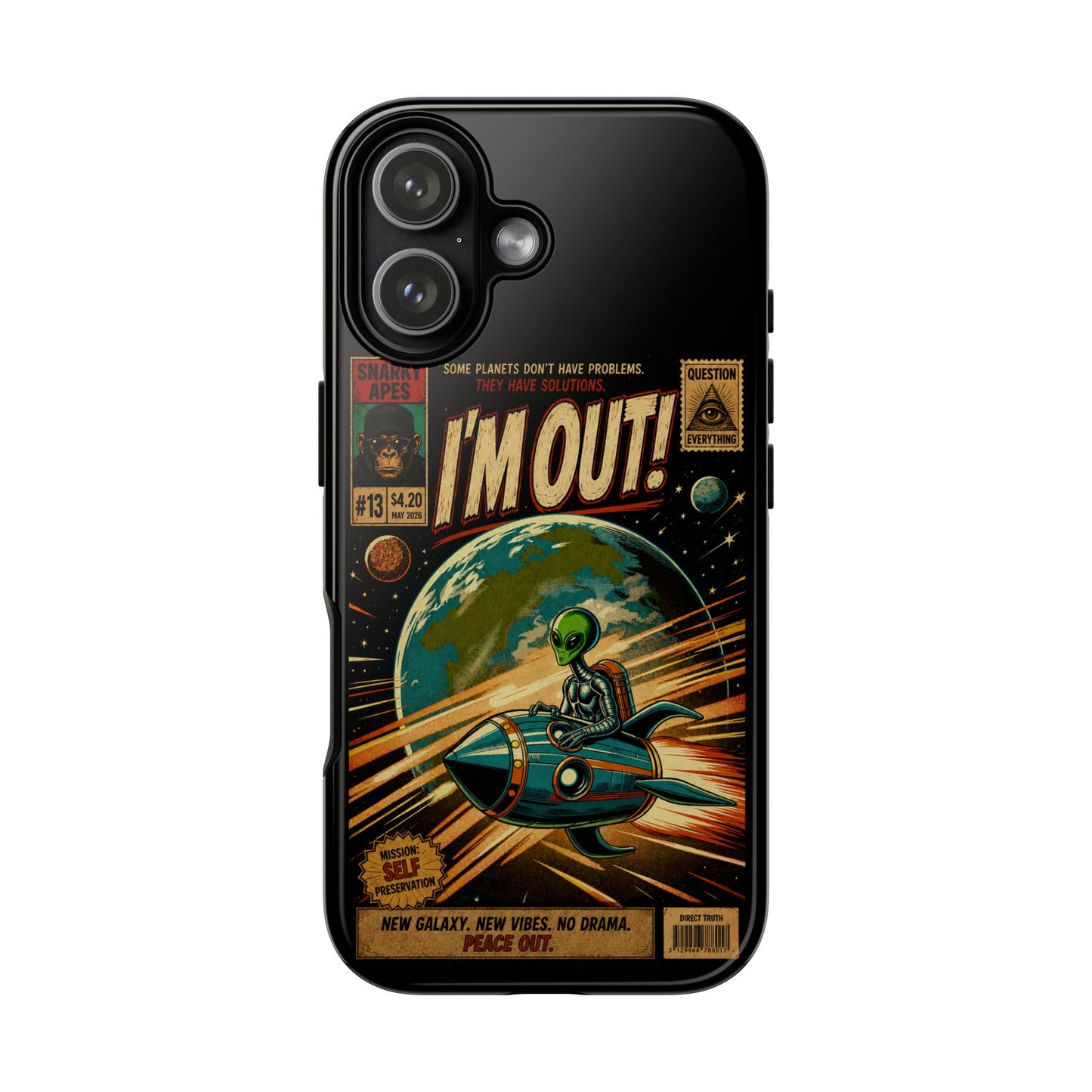 Phone Case — Retro Sci‑Fi 'I'm Out!' Alien Rocket Design