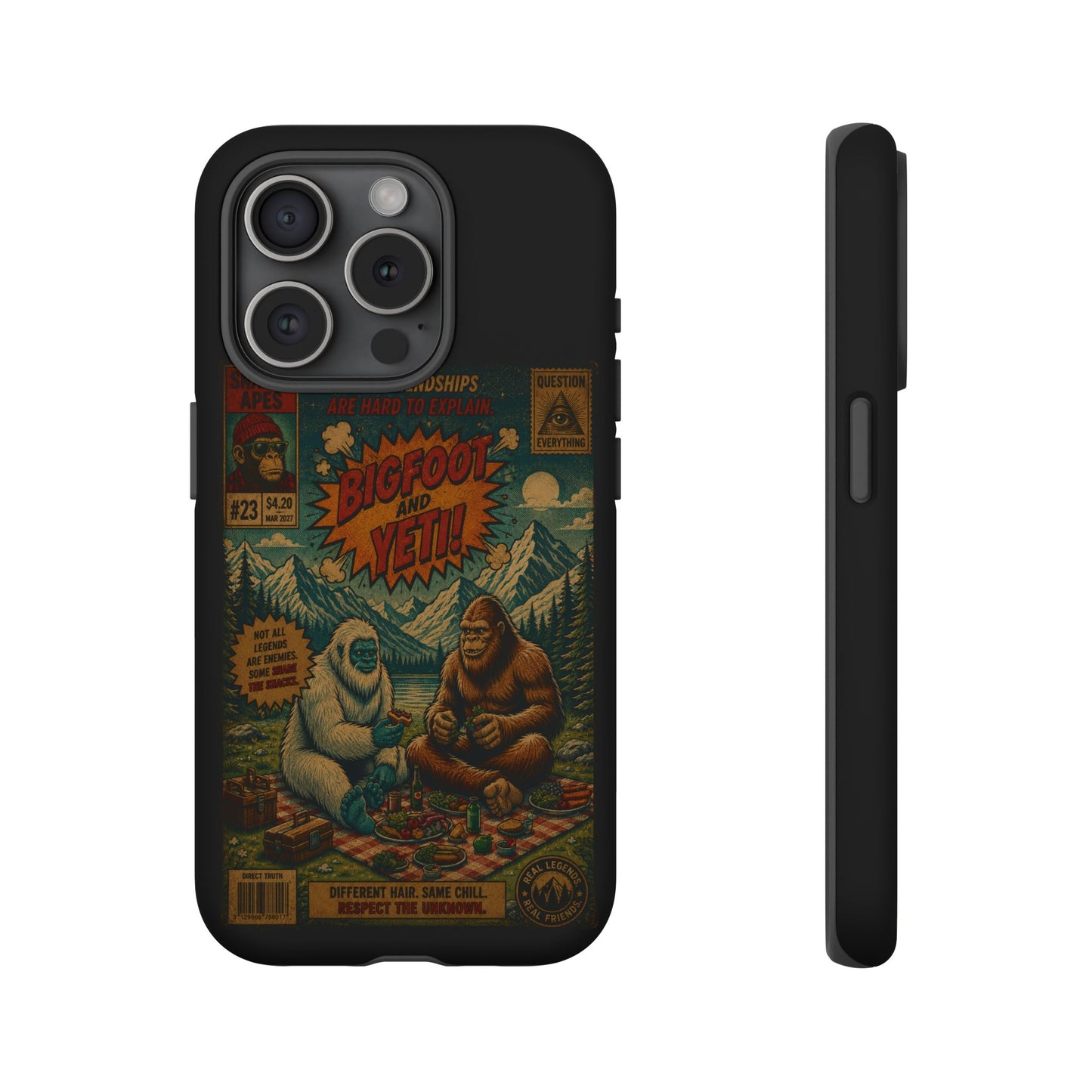 Bigfoot and Yeti Comic Phone Case — Retro Cryptid Illustration Tough Case
