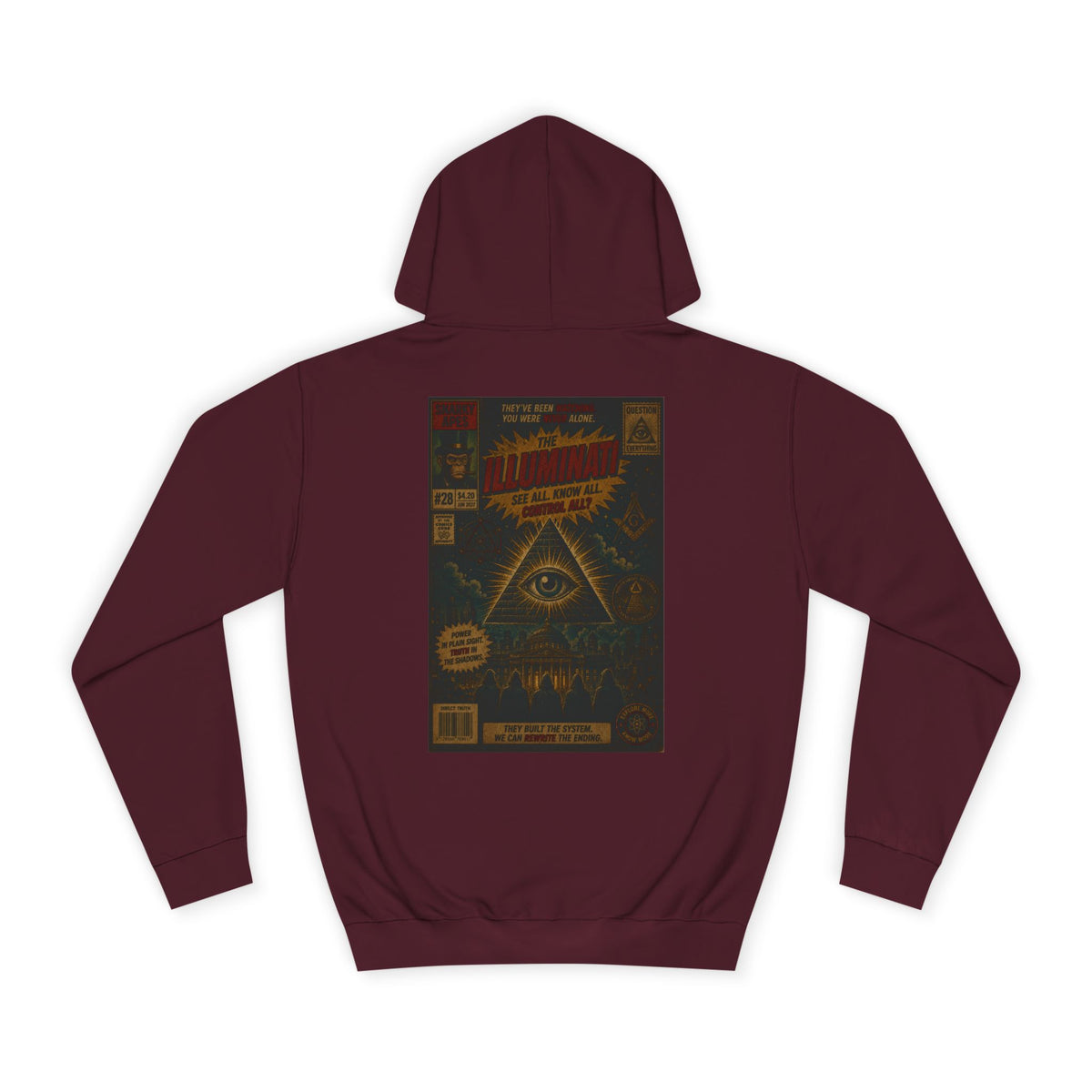 College Hoodie — Vintage Occult Comic Eye Back Print