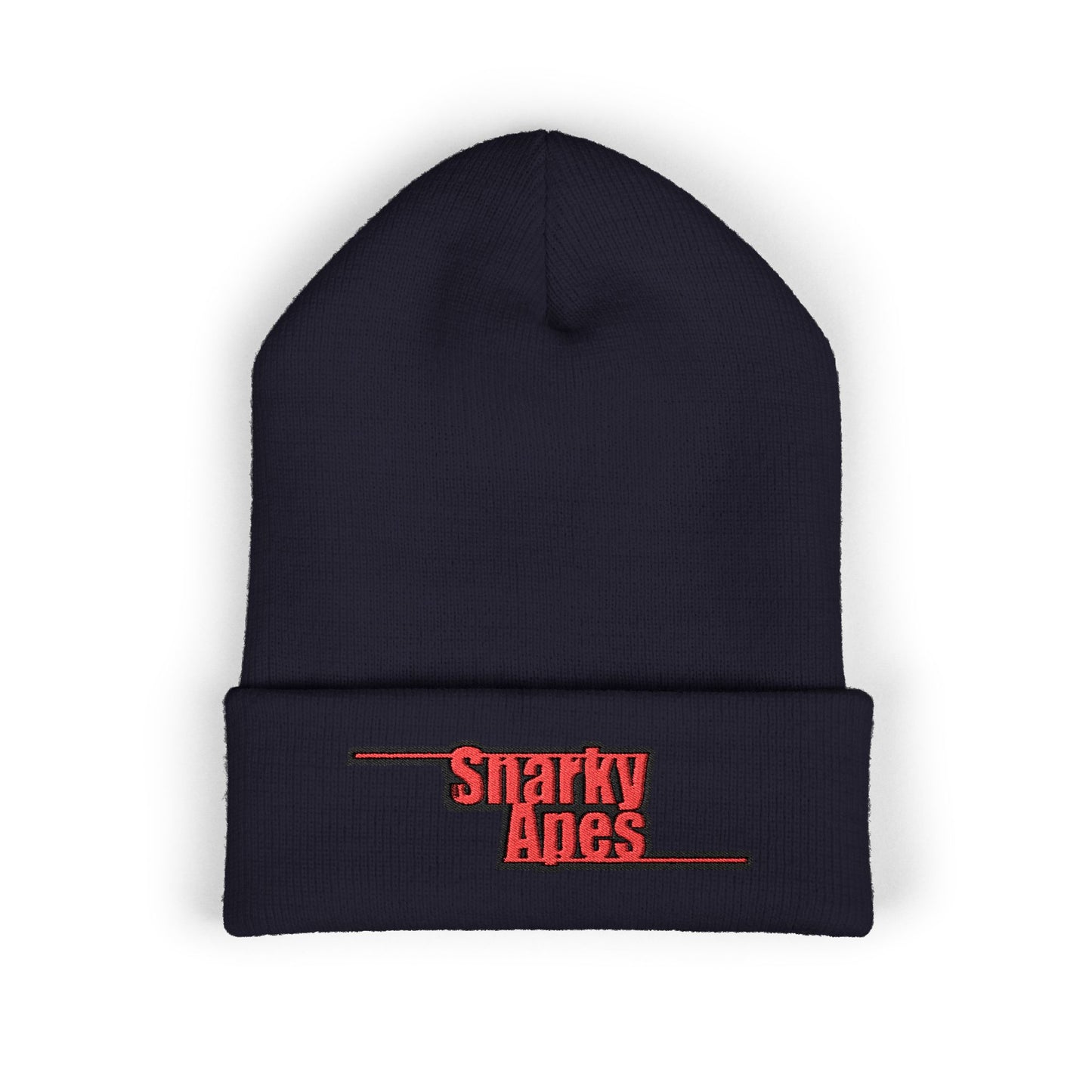 Snarky Aces Embroidered Cuffed Beanie — Retro Red Logo Winter Hat