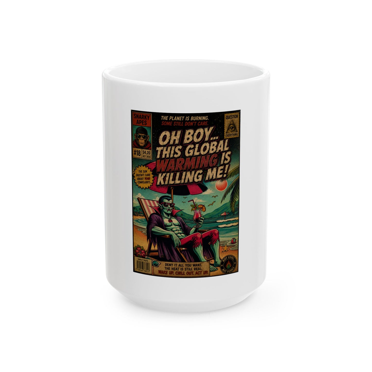 Retro Comic 'Oh Boy This Global Warming Is Killing Me' Ceramic Mug