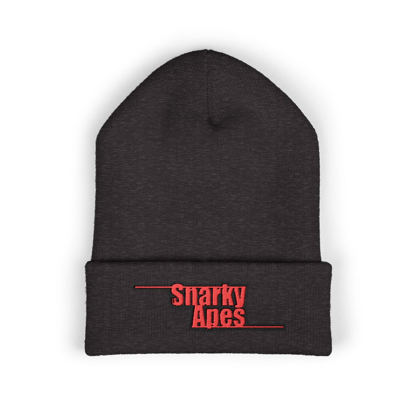 Snarky Aces Embroidered Cuffed Beanie — Retro Red Logo Winter Hat