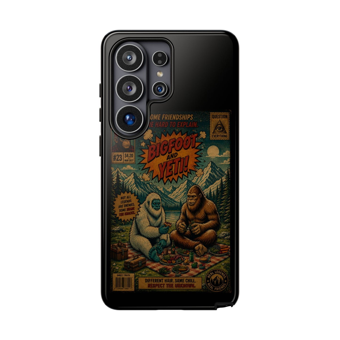 Bigfoot and Yeti Comic Phone Case — Retro Cryptid Illustration Tough Case