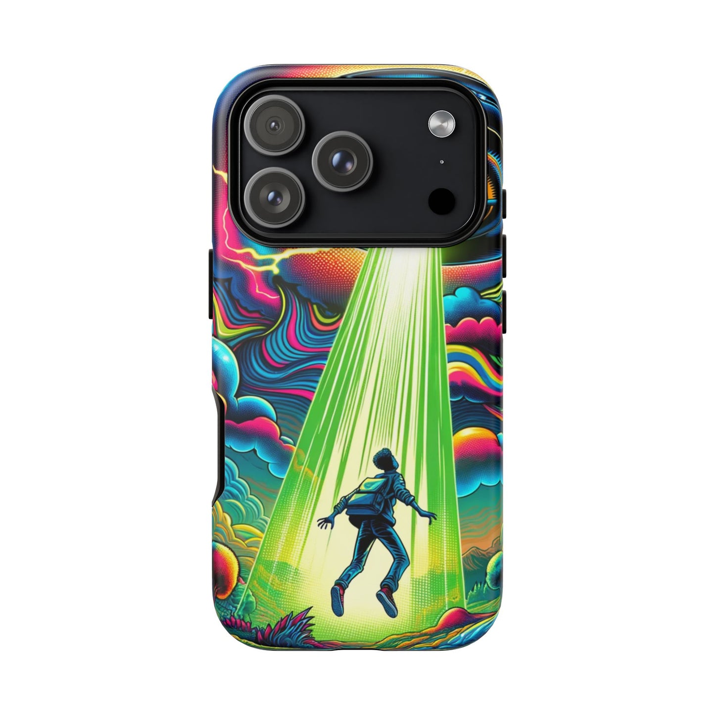 Alien Abduction Phone Case — Neon UFO Sci‑Fi Tough Phone Cover