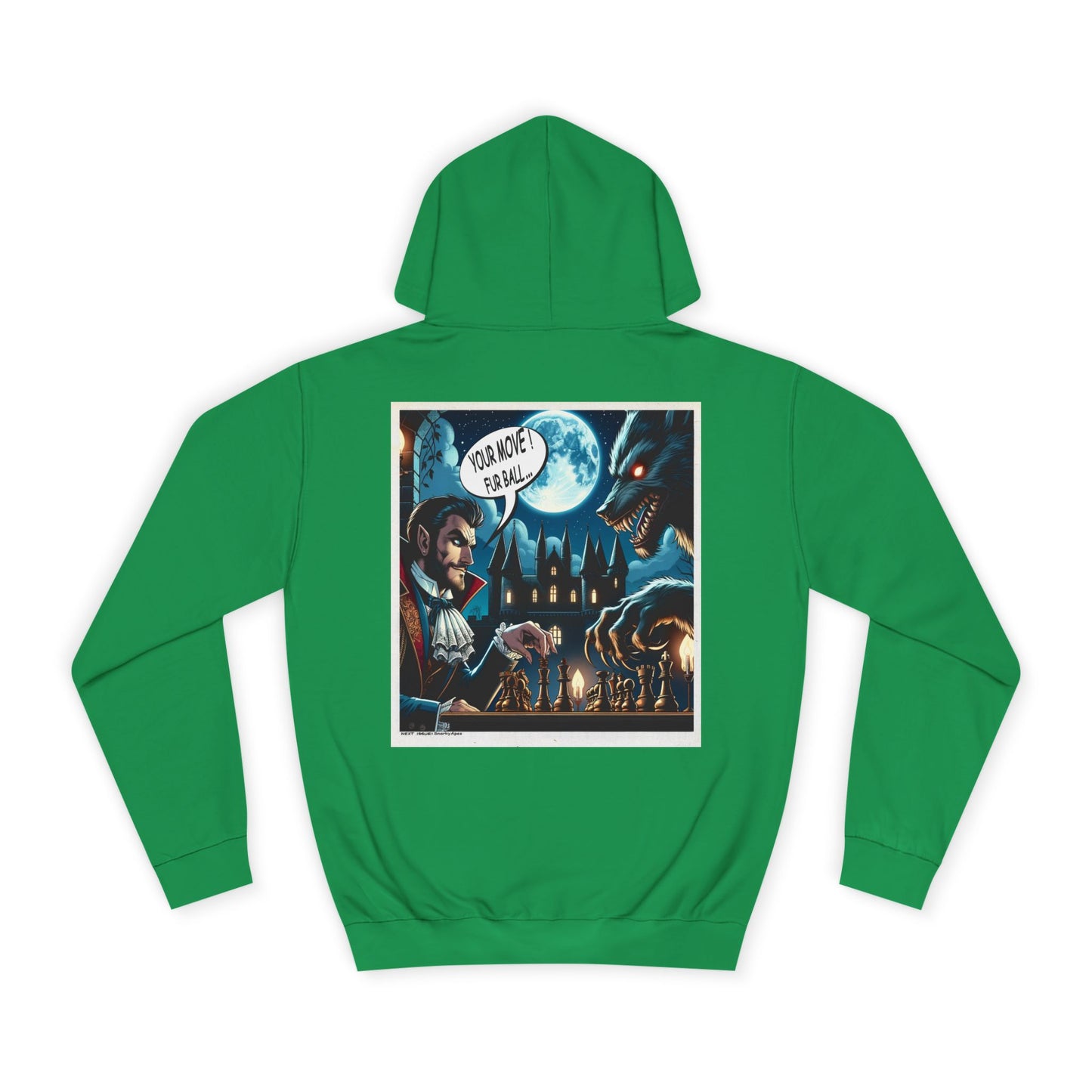 College Hoodie with Vampire Castle Graphic — Gothic Moonlight Campus Sweatshirt