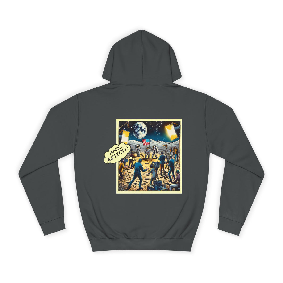 College Hoodie — Retro Sci‑Fi 'And Action' Back Print