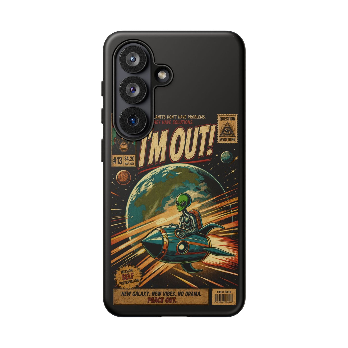 Phone Case — Retro Sci‑Fi 'I'm Out!' Alien Rocket Design