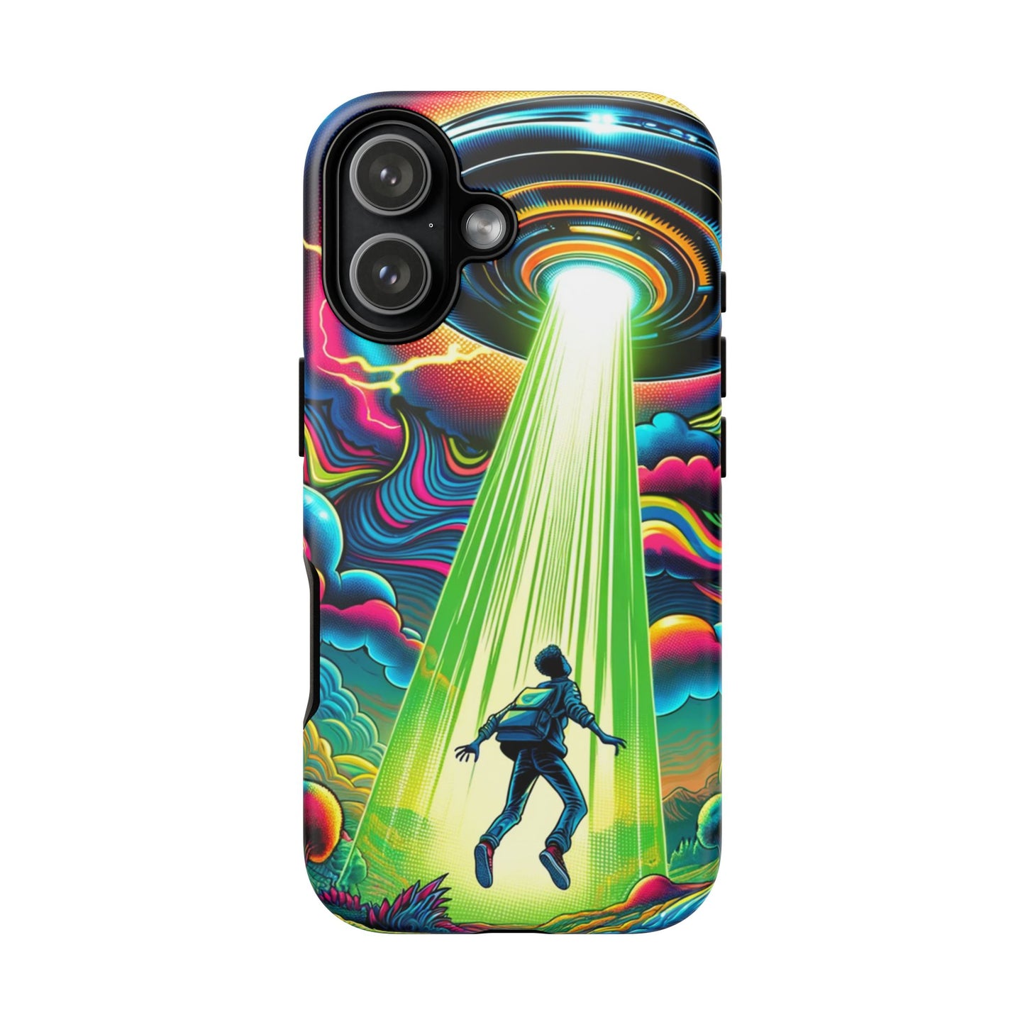 Alien Abduction Phone Case — Neon UFO Sci‑Fi Tough Phone Cover
