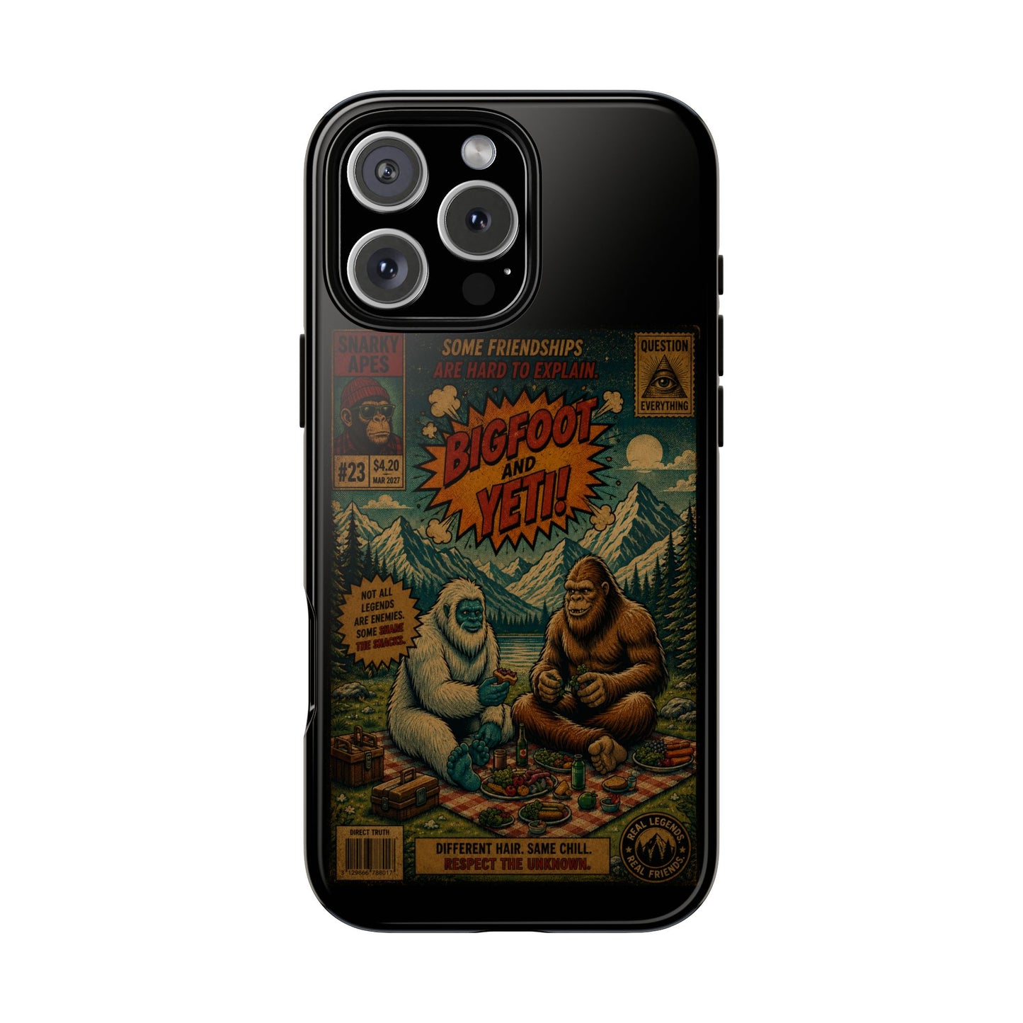 Bigfoot and Yeti Comic Phone Case — Retro Cryptid Illustration Tough Case