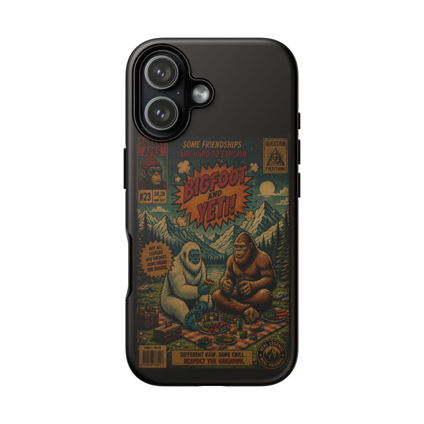 Bigfoot and Yeti Comic Phone Case — Retro Cryptid Illustration Tough Case
