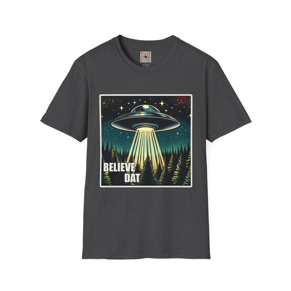 UFO Graphic T-Shirt — "Believe Dat" Retro Alien Abduction Tee