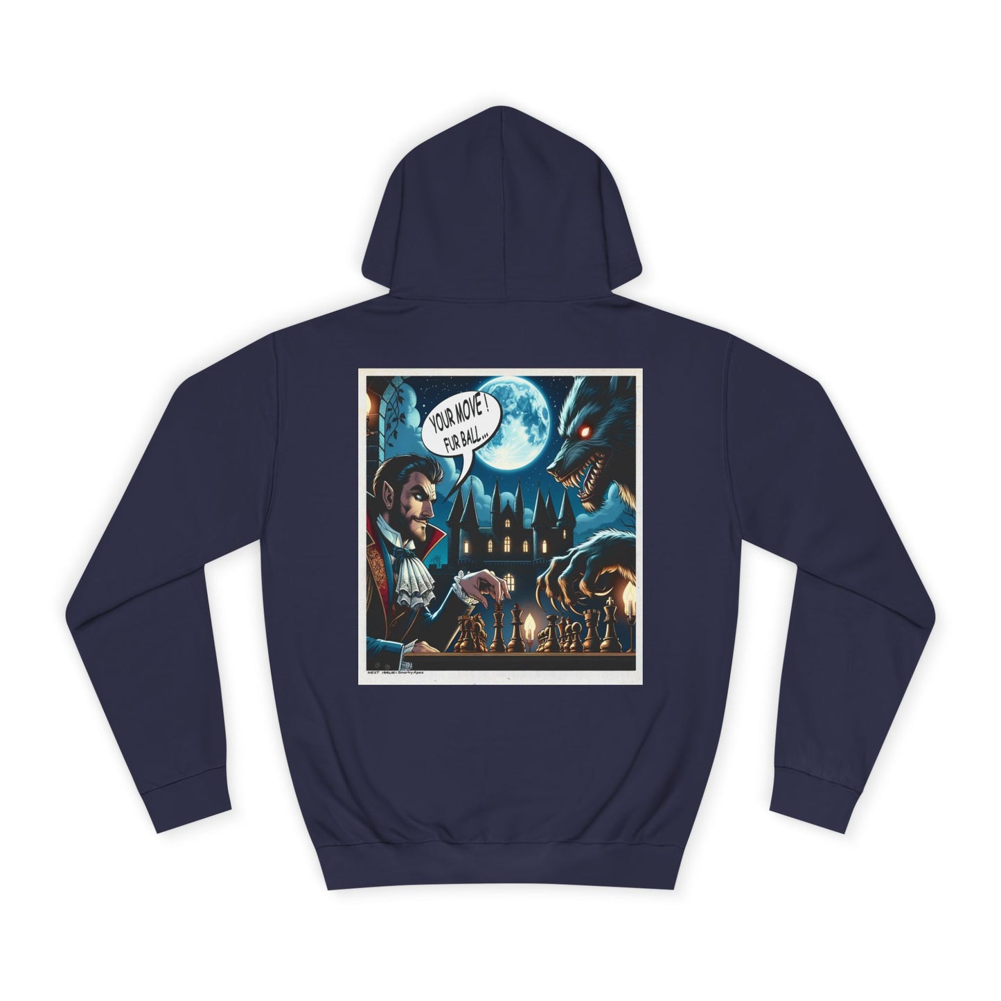 College Hoodie with Vampire Castle Graphic — Gothic Moonlight Campus Sweatshirt