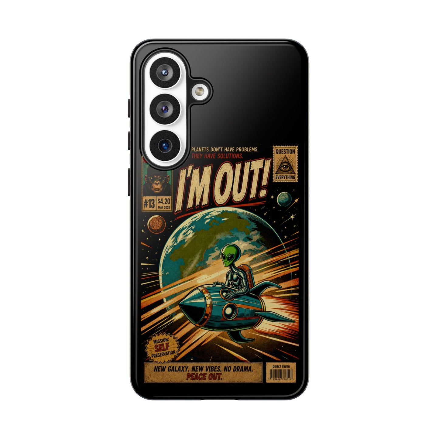 Phone Case — Retro Sci‑Fi 'I'm Out!' Alien Rocket Design