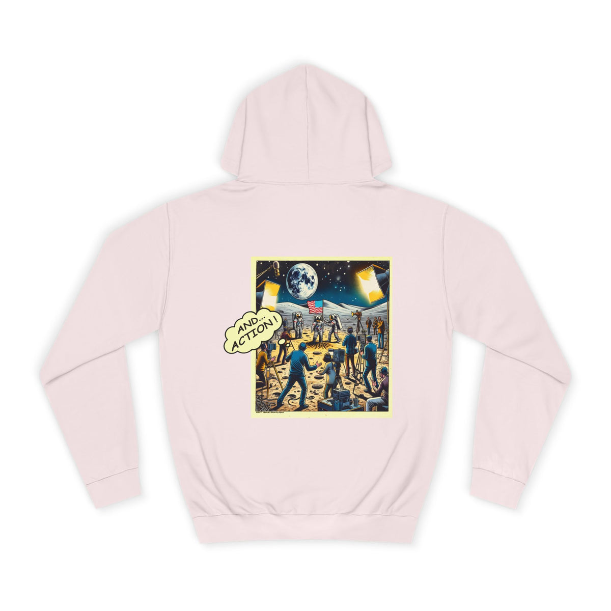 College Hoodie — Retro Sci‑Fi 'And Action' Back Print