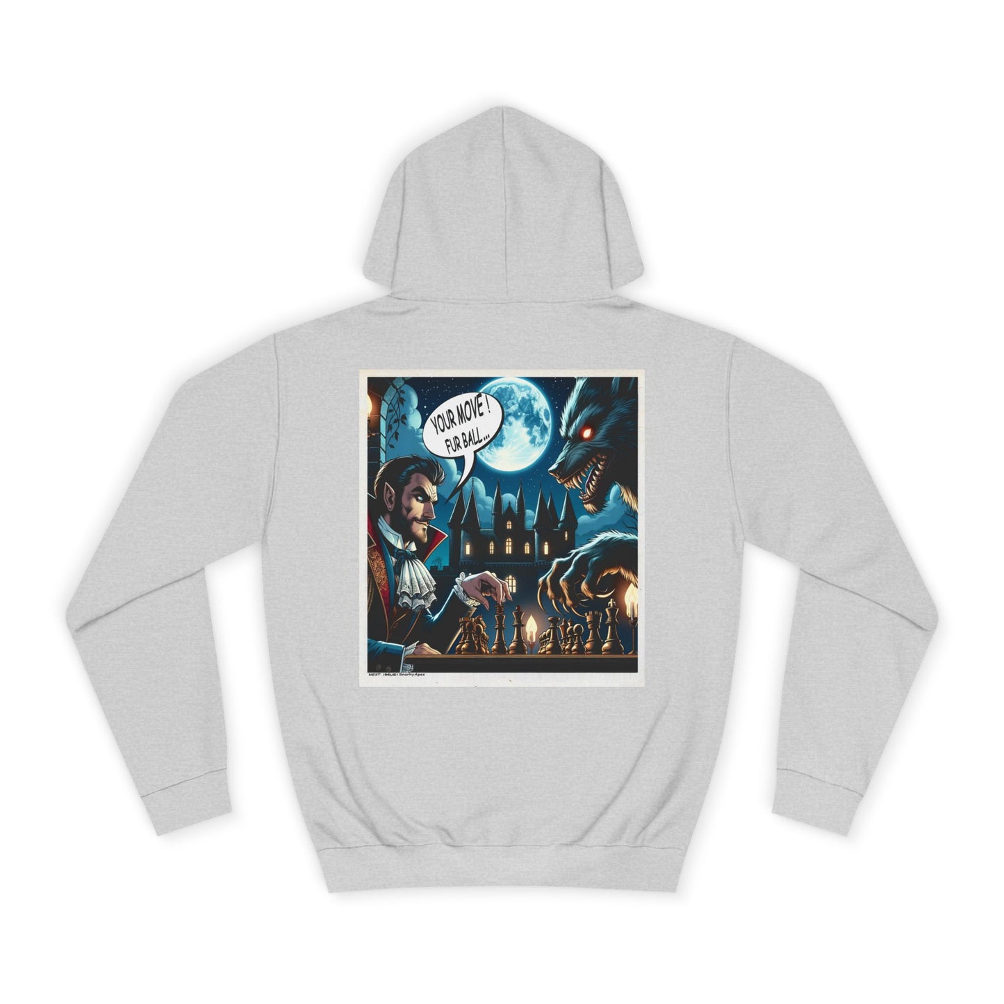 College Hoodie with Vampire Castle Graphic — Gothic Moonlight Campus Sweatshirt