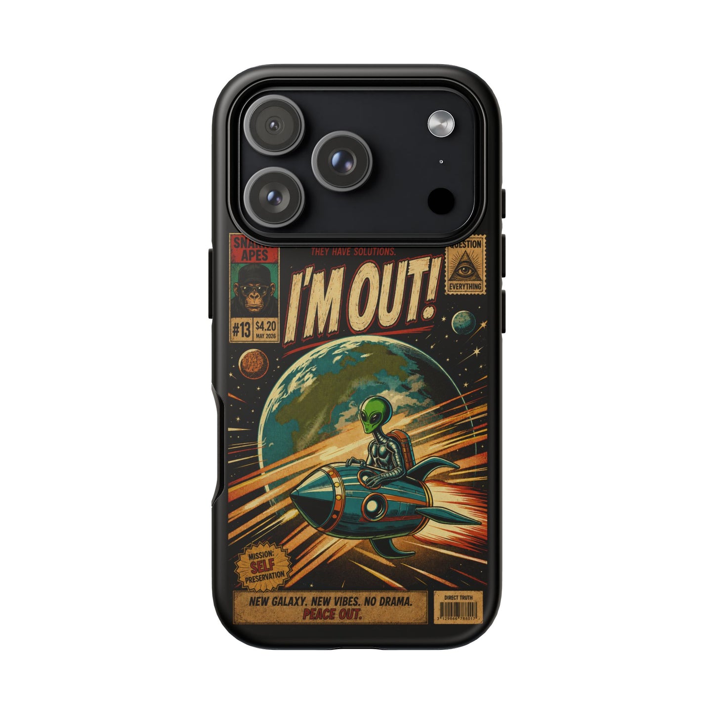 Phone Case — Retro Sci‑Fi 'I'm Out!' Alien Rocket Design