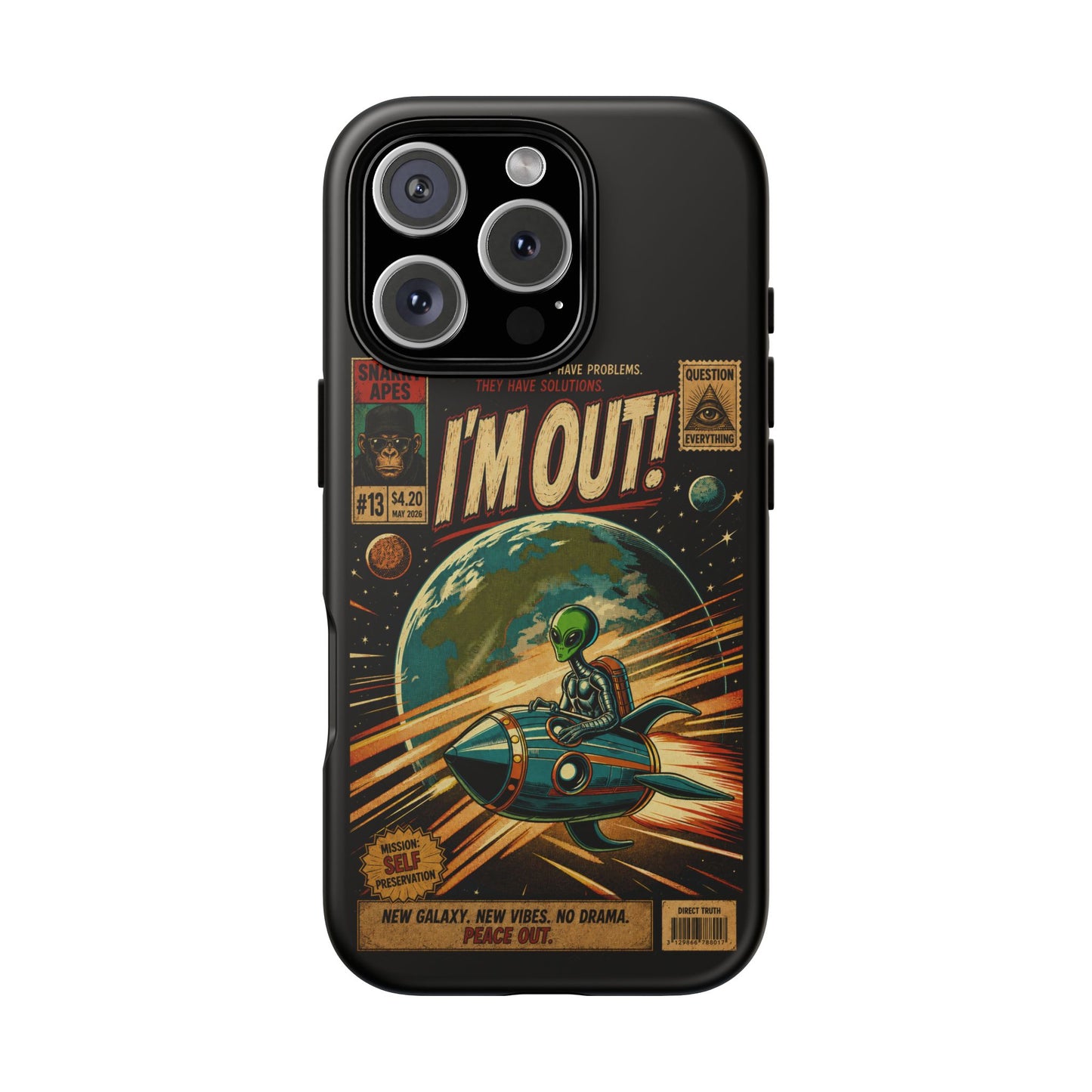 Phone Case — Retro Sci‑Fi 'I'm Out!' Alien Rocket Design