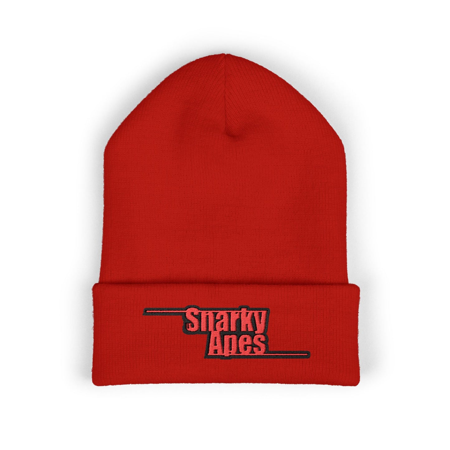 Snarky Aces Embroidered Cuffed Beanie — Retro Red Logo Winter Hat