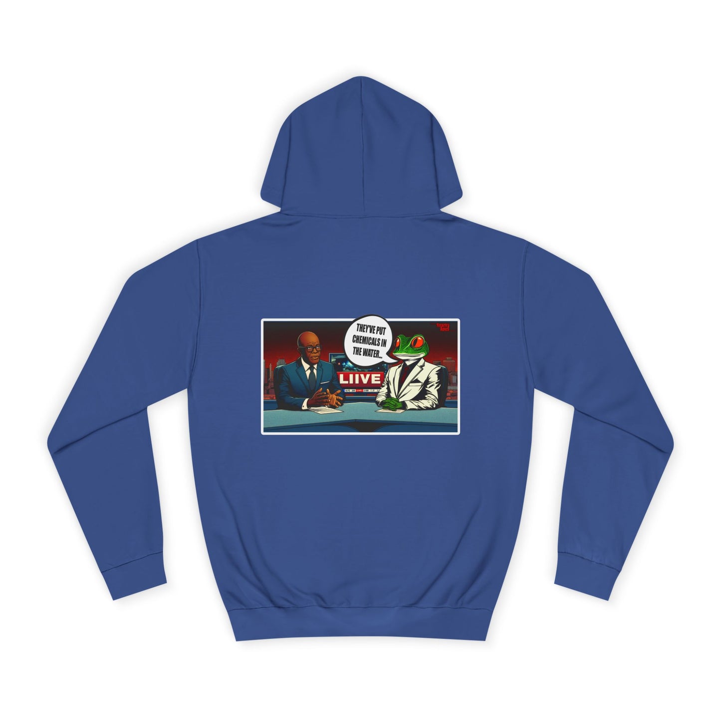 College Hoodie — Retro ‘Live’ News Anchor Graphic Hooded Sweatshirt