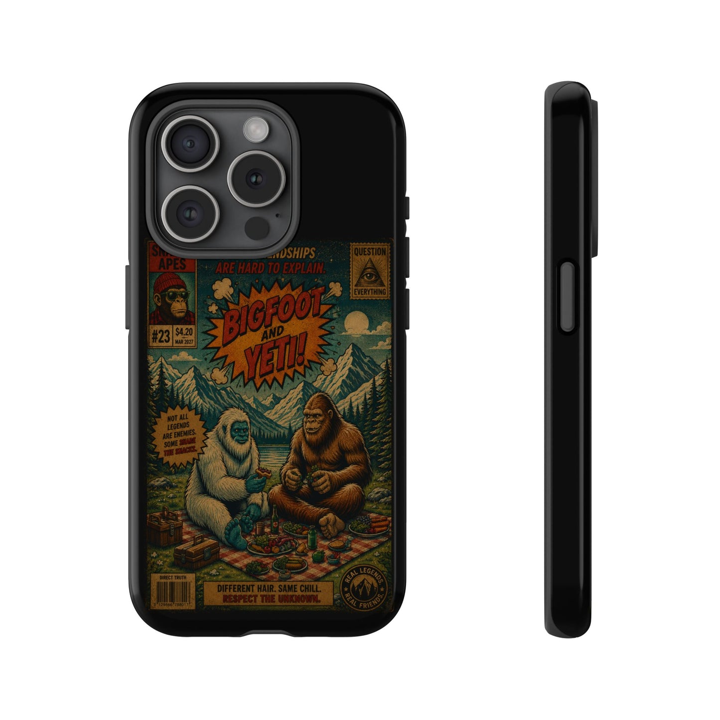 Bigfoot and Yeti Comic Phone Case — Retro Cryptid Illustration Tough Case