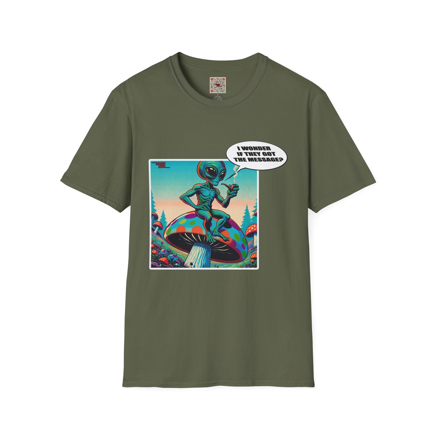 Alien Mushroom T‑Shirt — "I Wonder If They Got the Message" Retro Graphic Tee