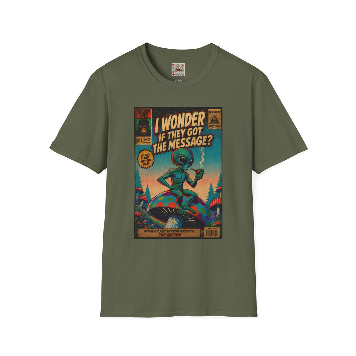 Alien Comic Tee — "I Wonder If They Got The Message?" Vintage Sci‑Fi Graphic T-Shirt