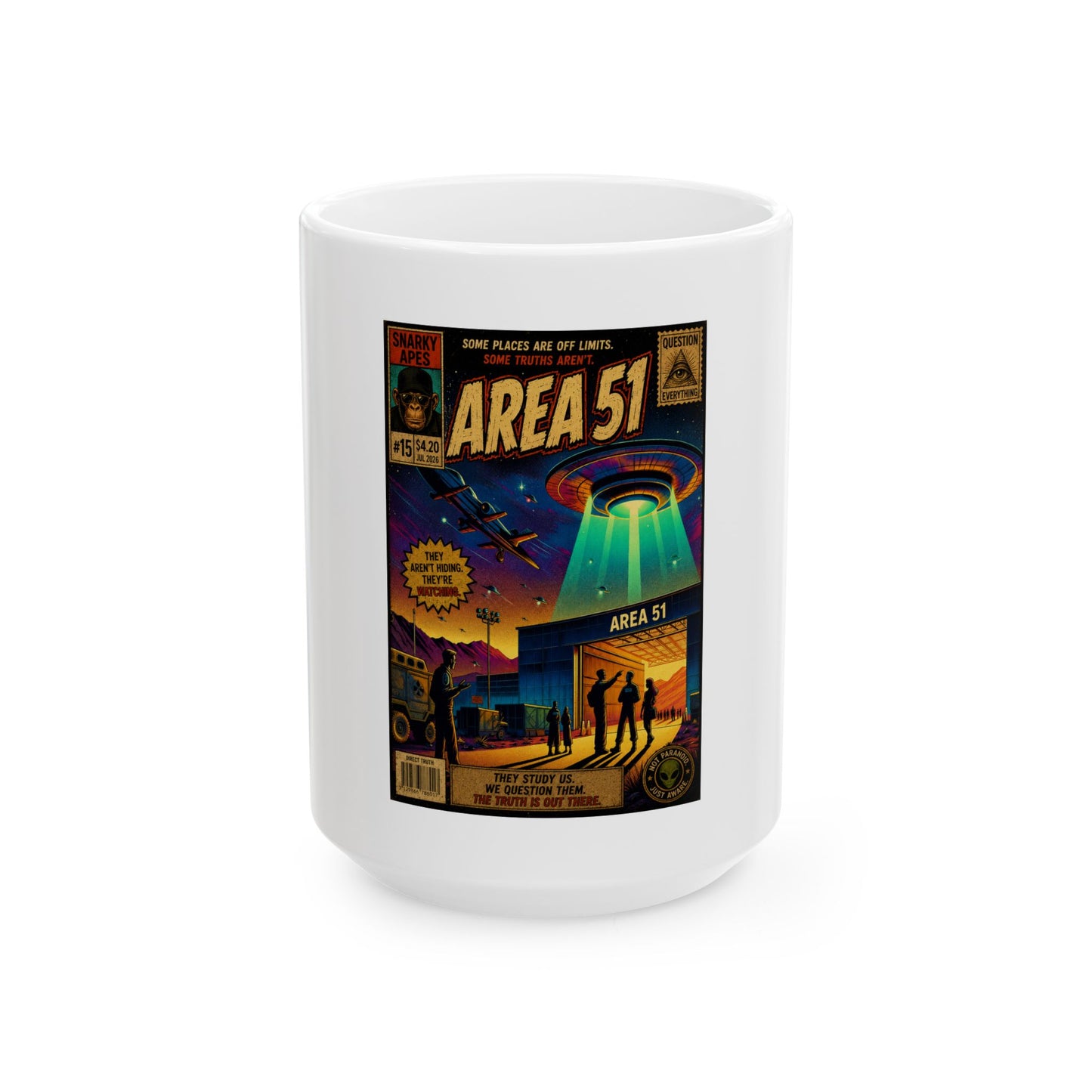Area 51 Retro UFO Ceramic Mug — Vintage Alien Abduction Coffee Cup (11oz/15oz)