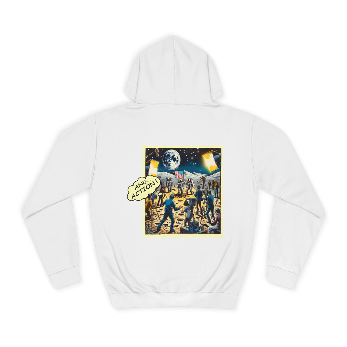 College Hoodie — Retro Sci‑Fi 'And Action' Back Print