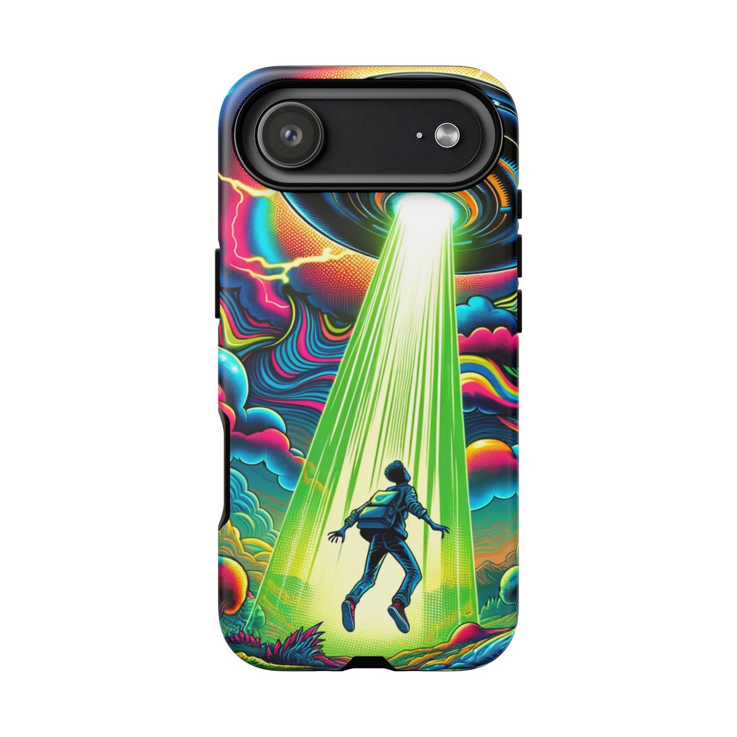 Alien Abduction Phone Case — Neon UFO Sci‑Fi Tough Phone Cover